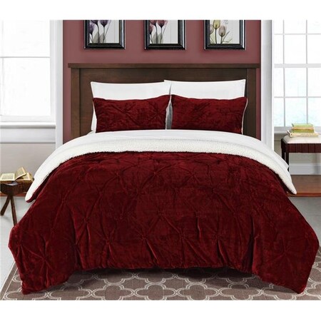 Chic Home CS4801-US Enzo Pinch Pleated Ruffled & Pintuck Sherpa Lined X-Long Comforter Set - Burgundy - Twin - 2 Piece